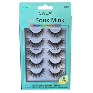 CALA 3D Faux Mink Eyelashes 5 Pairs NIB Wispy Black Weightless Volume Curl Eye